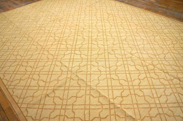 Contemporary handwoven wool needlepoint rug, yellow with silk highlights - detail view 2