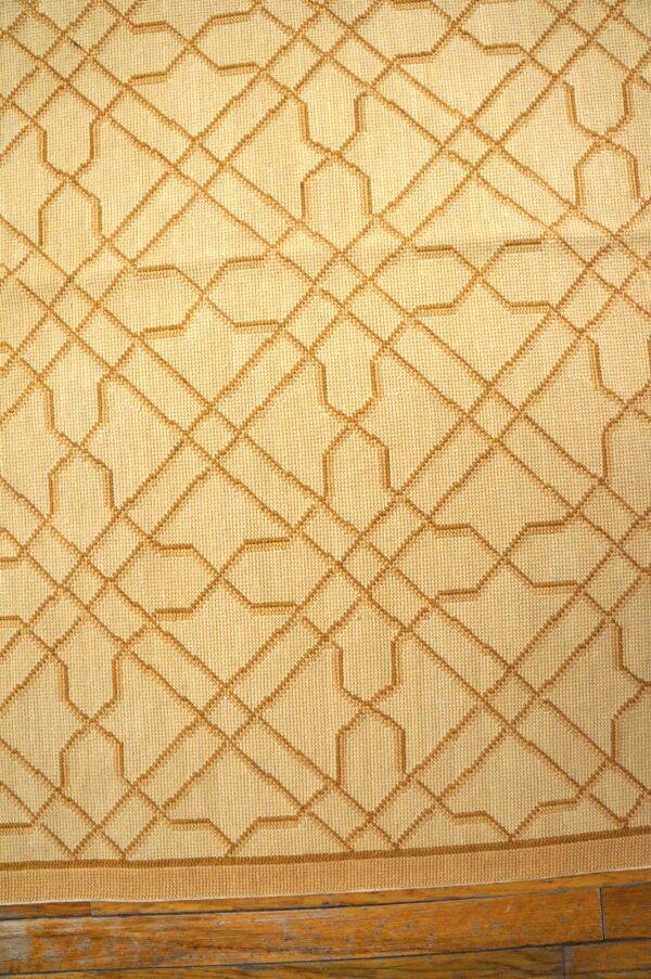 Contemporary handwoven wool needlepoint rug, yellow with silk highlights - detail view 3