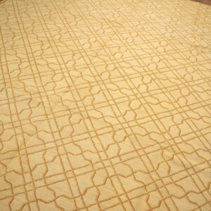 Contemporary Handwoven Wool Needlepoint Rug, Yellow with silk highlights - detail view 4