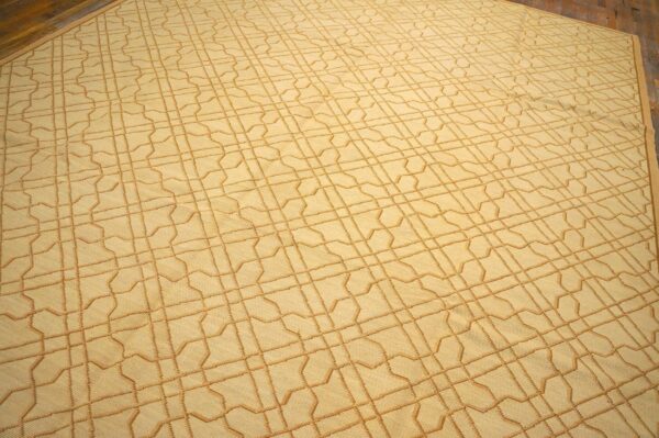 Contemporary handwoven wool needlepoint rug, yellow with silk highlights - detail view 4