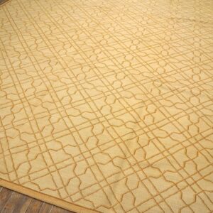 Contemporary Handwoven Wool Needlepoint Rug, Yellow with silk highlights - detail view 5