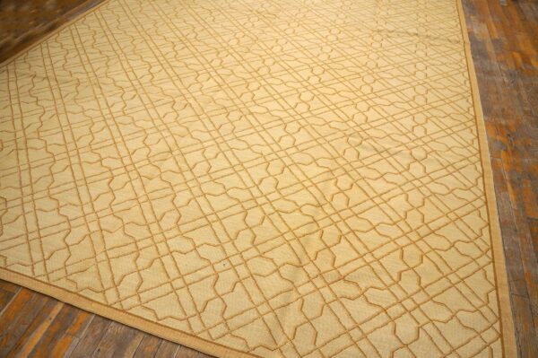 Contemporary handwoven wool needlepoint rug, yellow with silk highlights - detail view 5