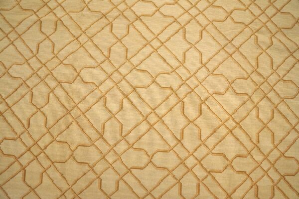 Contemporary handwoven wool needlepoint rug, yellow with silk highlights - detail view 6