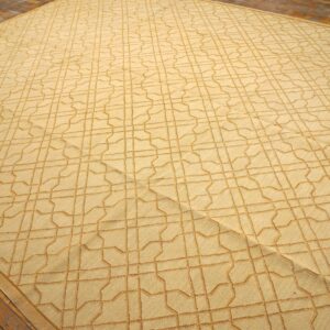 Contemporary Handwoven Wool Needlepoint Rug, Yellow with silk highlights - detail view 8