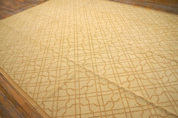 Contemporary handwoven wool needlepoint rug, yellow with silk highlights - detail view 8