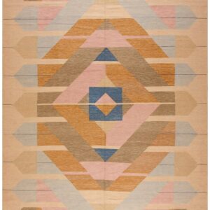 Contemporary Scandinavian Style Flat-Weave Rug â€” Beige Background, Medallion Pattern
