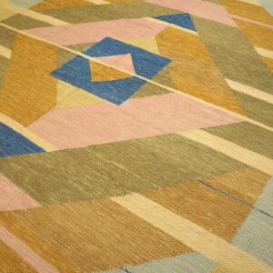 Contemporary Scandinavian Style Flat-Weave Rug â€” Beige Background, Medallion Pattern - detail view 2
