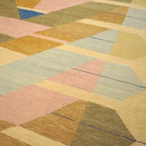 Contemporary Scandinavian Style Flat-Weave Rug â€” Beige Background, Medallion Pattern - detail view 4