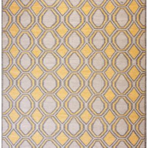 Contemporary Scandinavian Style Flat-Weave Rug â€” Gray & Yellow Allover Pattern