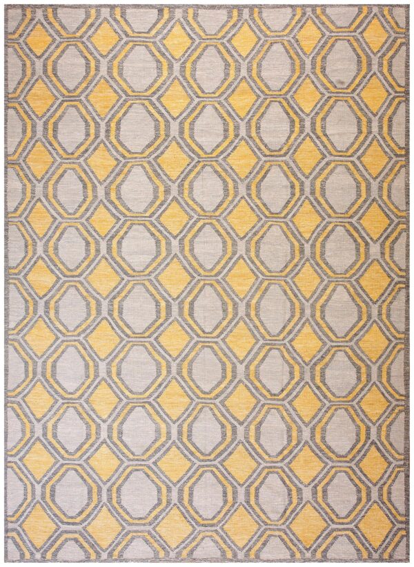 Contemporary scandinavian style flat-weave rug â€” gray & yellow allover pattern