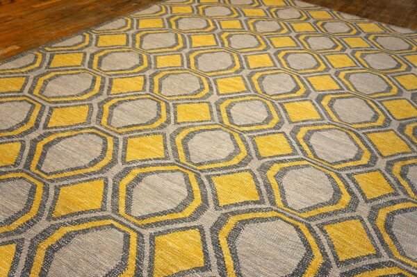 Contemporary scandinavian style flat-weave rug â€” gray & yellow allover pattern - detail view 9