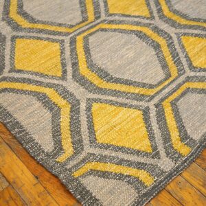 Contemporary Scandinavian Style Flat-Weave Rug â€” Gray & Yellow Allover Pattern - detail view 10
