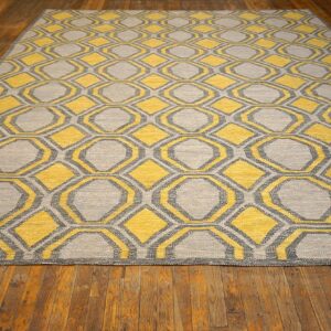 Contemporary Scandinavian Style Flat-Weave Rug â€” Gray & Yellow Allover Pattern - detail view 1