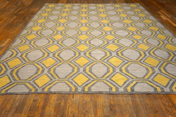 Contemporary scandinavian style flat-weave rug â€” gray & yellow allover pattern - detail view 1