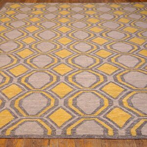 Contemporary Scandinavian Style Flat-Weave Rug â€” Gray & Yellow Allover Pattern - detail view 2