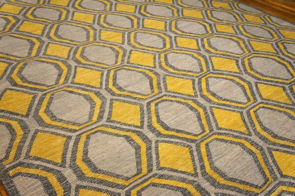 Contemporary scandinavian style flat-weave rug â€” gray & yellow allover pattern - detail view 3