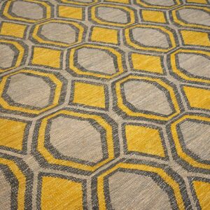 Contemporary Scandinavian Style Flat-Weave Rug â€” Gray & Yellow Allover Pattern - detail view 4