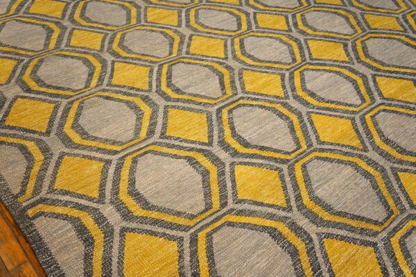 Contemporary scandinavian style flat-weave rug â€” gray & yellow allover pattern - detail view 4