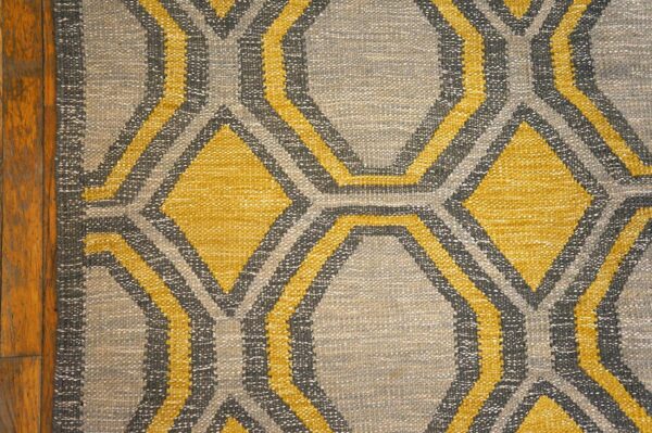Contemporary scandinavian style flat-weave rug â€” gray & yellow allover pattern - detail view 5