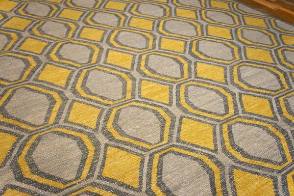 Contemporary scandinavian style flat-weave rug â€” gray & yellow allover pattern - detail view 6