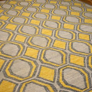 Contemporary Scandinavian Style Flat-Weave Rug â€” Gray & Yellow Allover Pattern - detail view 7