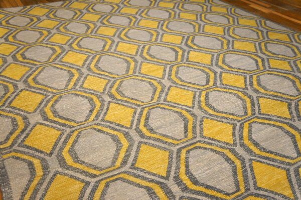 Contemporary scandinavian style flat-weave rug â€” gray & yellow allover pattern - detail view 7