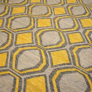 Contemporary Scandinavian Style Flat-Weave Rug â€” Gray & Yellow Allover Pattern - detail view 8