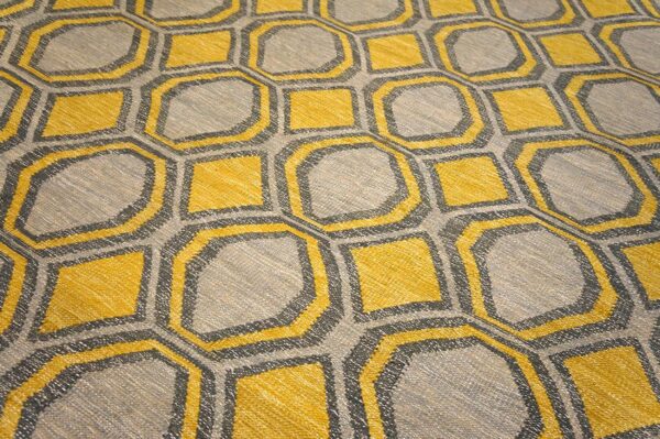 Contemporary scandinavian style flat-weave rug â€” gray & yellow allover pattern - detail view 8