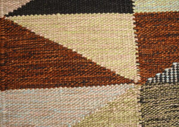 Contemporary scandinavian style flat-weave rug â€” multi-color geometric design - detail view 1