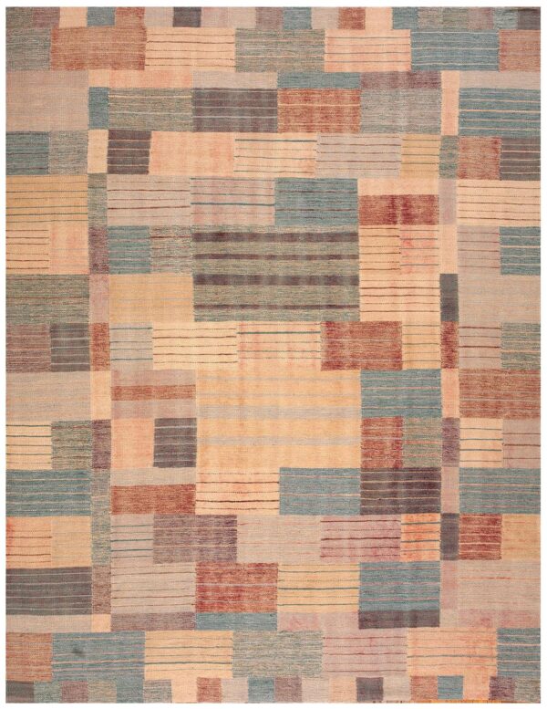 Contemporary scandinavian style flat-weave rug â€” soft-color field, allover pattern