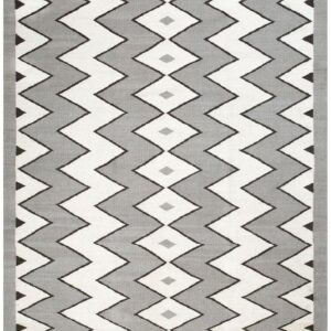 Contemporary Southwestern Style Rug — White & Gray Zig Zag Pattern