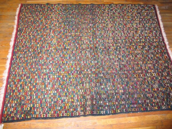 Early 20th century jerusalem carpet 5'6"×6'8" bauhaus style, hand-knotted wool 4 Early 20th century jerusalem carpet 5'6"×6'8" bauhaus style, hand-knotted wool - detail view 3