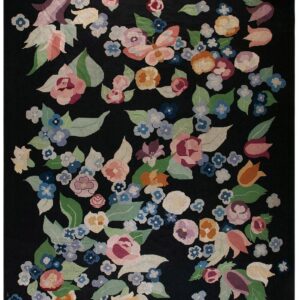 French Art Deco Needlepoint Carpet 13'Ã—15'10" by Atelier Martine / Paul Poiret, Black Field, Floral, Circa 1935