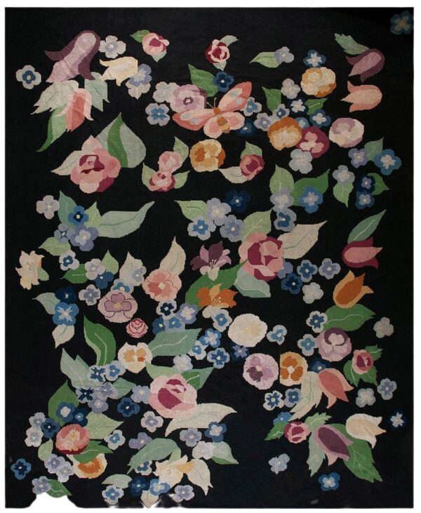 French art deco needlepoint carpet 13'×15'10" by atelier martine / paul poiret, black field, floral, circa 1935 1 French art deco needlepoint carpet 13'ã—15'10" by atelier martine / paul poiret, black field, floral, circa 1935