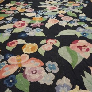 French Art Deco Needlepoint Carpet 13'×15'10" by Atelier Martine / Paul Poiret, Black Field, Floral, Circa 1935 - detail view 9
