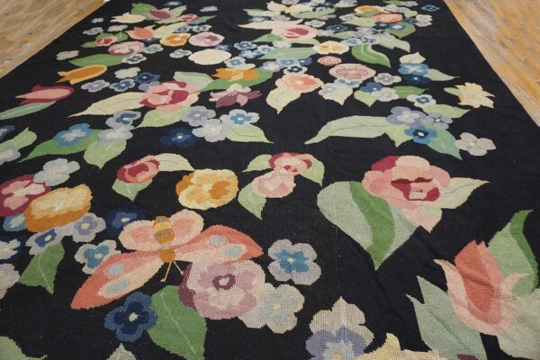 French art deco needlepoint carpet 13'×15'10" by atelier martine / paul poiret, black field, floral, circa 1935 10 French art deco needlepoint carpet 13'ã—15'10" by atelier martine / paul poiret, black field, floral, circa 1935 - detail view 9