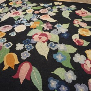 French Art Deco Needlepoint Carpet 13'×15'10" by Atelier Martine / Paul Poiret, Black Field, Floral, Circa 1935 - detail view 10