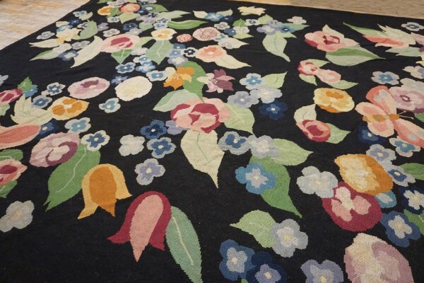French art deco needlepoint carpet 13'×15'10" by atelier martine / paul poiret, black field, floral, circa 1935 11 French art deco needlepoint carpet 13'ã—15'10" by atelier martine / paul poiret, black field, floral, circa 1935 - detail view 10