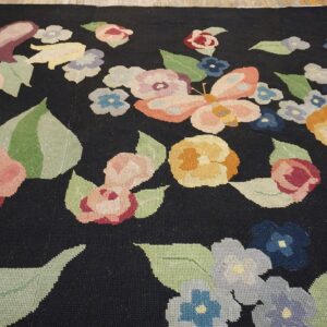 French Art Deco Needlepoint Carpet 13'×15'10" by Atelier Martine / Paul Poiret, Black Field, Floral, Circa 1935 - detail view 11
