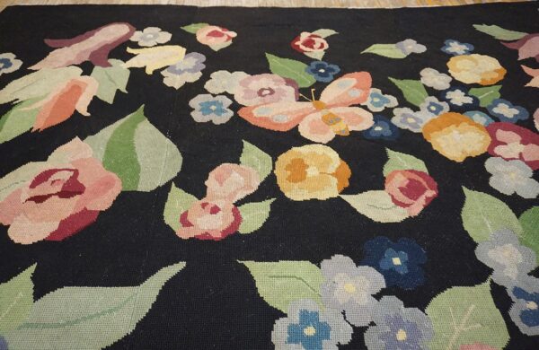 French art deco needlepoint carpet 13'×15'10" by atelier martine / paul poiret, black field, floral, circa 1935 12 French art deco needlepoint carpet 13'ã—15'10" by atelier martine / paul poiret, black field, floral, circa 1935 - detail view 11