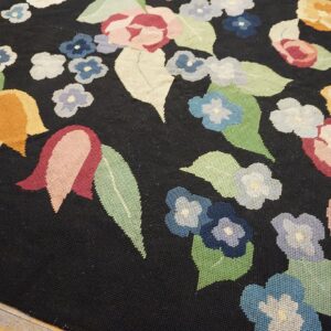French Art Deco Needlepoint Carpet 13'×15'10" by Atelier Martine / Paul Poiret, Black Field, Floral, Circa 1935 - detail view 12