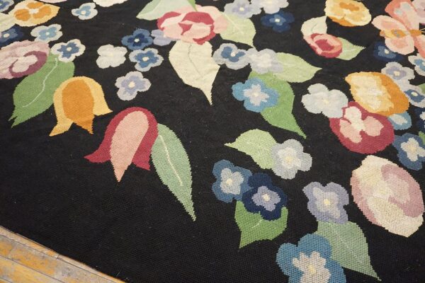French art deco needlepoint carpet 13'×15'10" by atelier martine / paul poiret, black field, floral, circa 1935 13 French art deco needlepoint carpet 13'ã—15'10" by atelier martine / paul poiret, black field, floral, circa 1935 - detail view 12