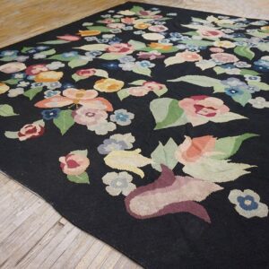 French Art Deco Needlepoint Carpet 13'×15'10" by Atelier Martine / Paul Poiret, Black Field, Floral, Circa 1935 - detail view 1