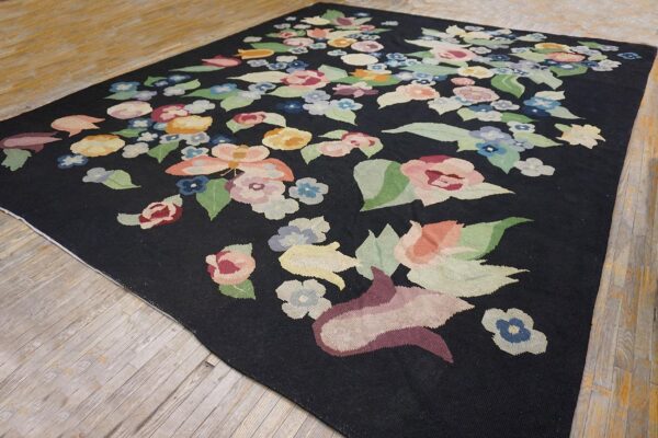 French art deco needlepoint carpet 13'×15'10" by atelier martine / paul poiret, black field, floral, circa 1935 2 French art deco needlepoint carpet 13'ã—15'10" by atelier martine / paul poiret, black field, floral, circa 1935 - detail view 1