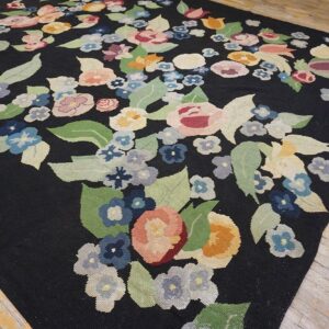 French Art Deco Needlepoint Carpet 13'×15'10" by Atelier Martine / Paul Poiret, Black Field, Floral, Circa 1935 - detail view 2