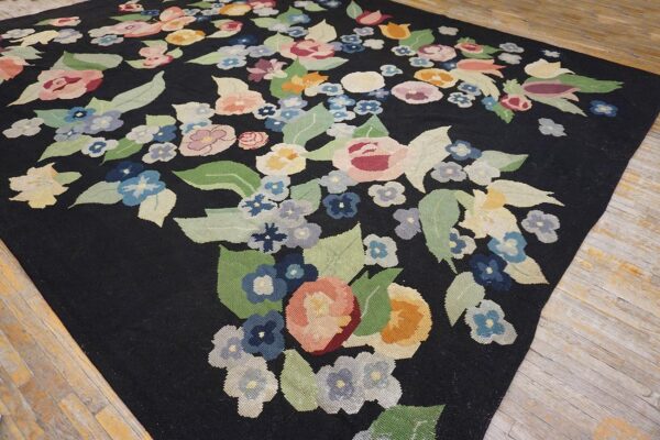 French art deco needlepoint carpet 13'×15'10" by atelier martine / paul poiret, black field, floral, circa 1935 3 French art deco needlepoint carpet 13'ã—15'10" by atelier martine / paul poiret, black field, floral, circa 1935 - detail view 2
