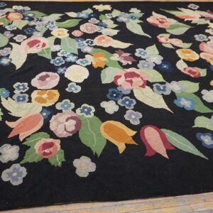 French Art Deco Needlepoint Carpet 13'×15'10" by Atelier Martine / Paul Poiret, Black Field, Floral, Circa 1935 - detail view 3
