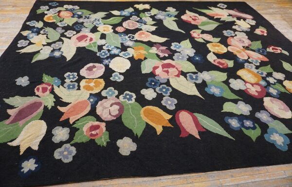 French art deco needlepoint carpet 13'×15'10" by atelier martine / paul poiret, black field, floral, circa 1935 4 French art deco needlepoint carpet 13'ã—15'10" by atelier martine / paul poiret, black field, floral, circa 1935 - detail view 3