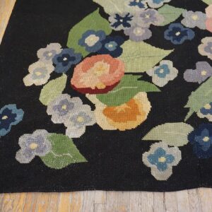French Art Deco Needlepoint Carpet 13'×15'10" by Atelier Martine / Paul Poiret, Black Field, Floral, Circa 1935 - detail view 4