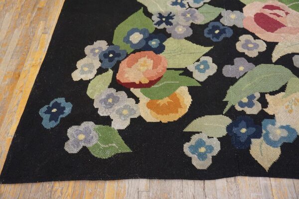 French art deco needlepoint carpet 13'×15'10" by atelier martine / paul poiret, black field, floral, circa 1935 5 French art deco needlepoint carpet 13'ã—15'10" by atelier martine / paul poiret, black field, floral, circa 1935 - detail view 4